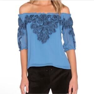 For Love & Lemons Sicily Off Shoulder Top in Deep Blue Sea Size XS